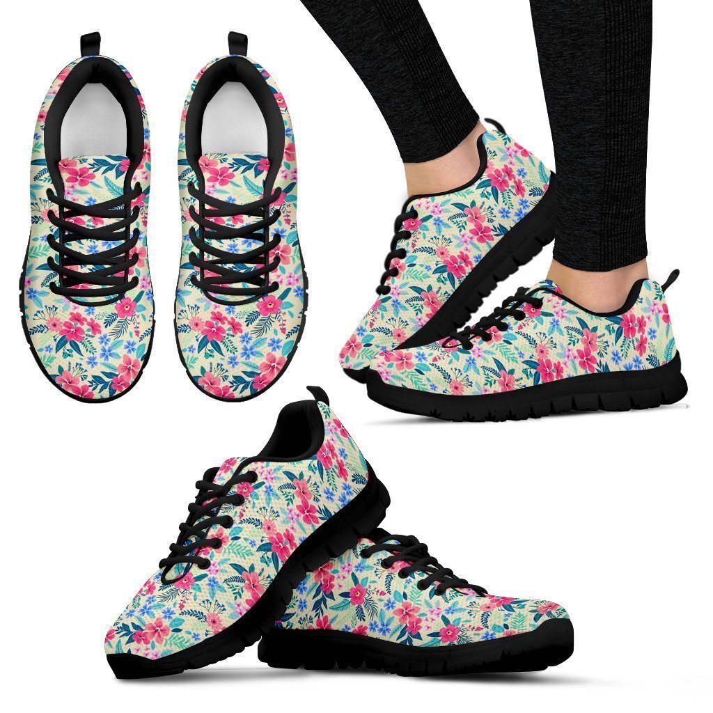 Pink flowers Black Sole Women's Sneakers-6teenth World™-Women's Sneakers-US5 (EU35)-Vibe Cosy™