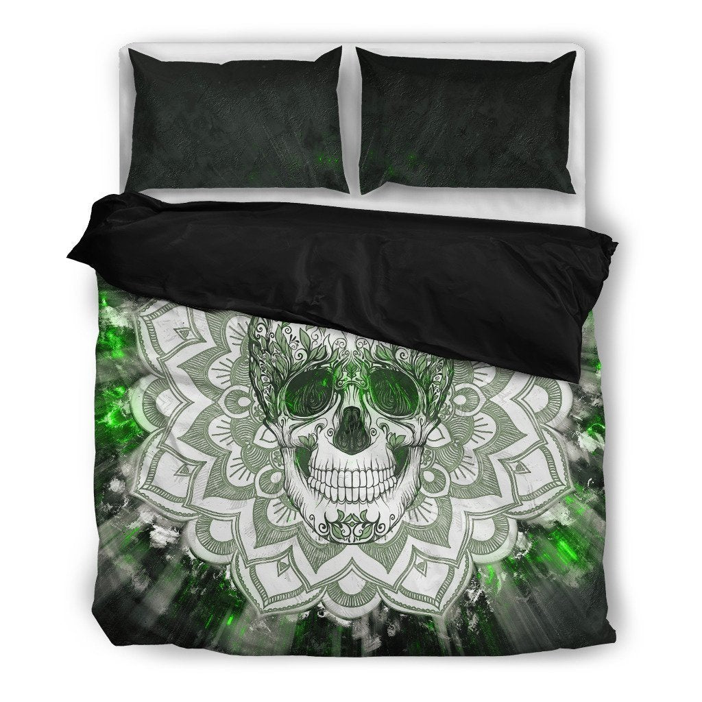 Green Skull-6teenth World™-Bedding Set-Twin-Vibe Cosy™