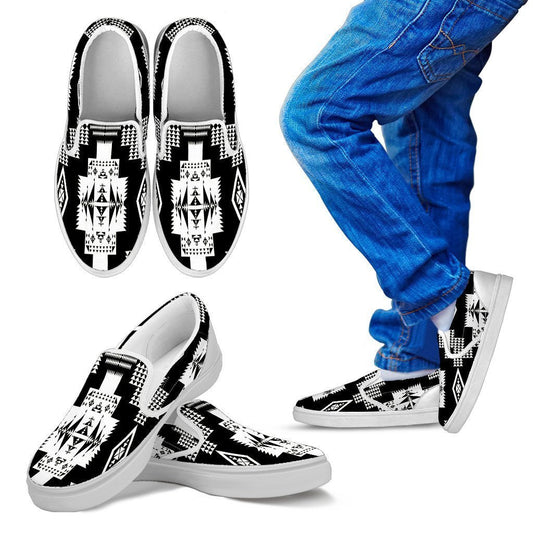 Seven Tribes Black with White Sopo Kid's Slip Ons-6teenth World™-Kid's Slip Ons-11 CHILD (EU28)-Vibe Cosy™