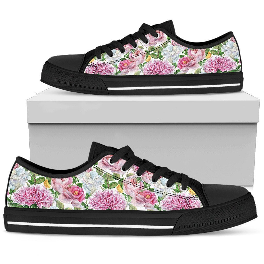 Watercolor Floral Women's Low Top Shoes Black-6teenth World™-Women's Low Top Shoe-US5.5 (EU36)-Vibe Cosy™