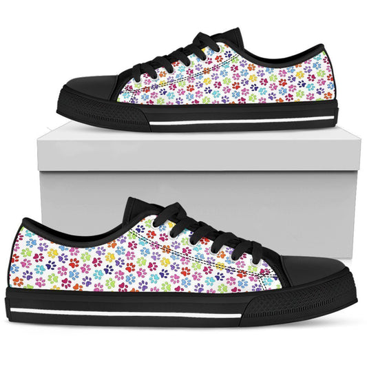 Painted Paw Print Black Low Top Sneaker-6teenth World™-Women's Low Top Shoe-US5.5 (EU36)-Vibe Cosy™