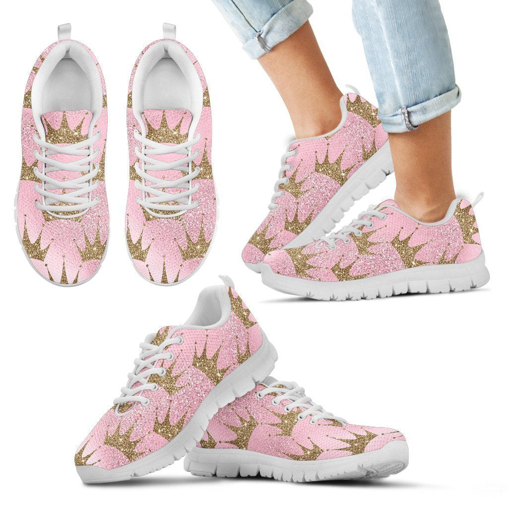 Pink Princess Kid's sneakers with golden crowns-6teenth World™-Kid's Sneakers-11 CHILD (EU28)-Vibe Cosy™
