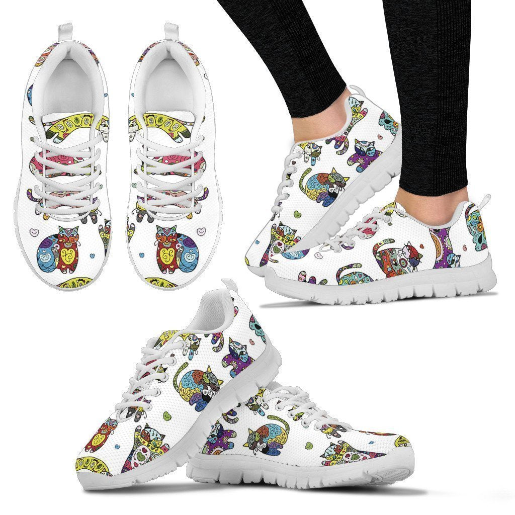 Abstract Cats Women's Sneakers-6teenth World™-Women's Sneakers-US5 (EU35)-Vibe Cosy™