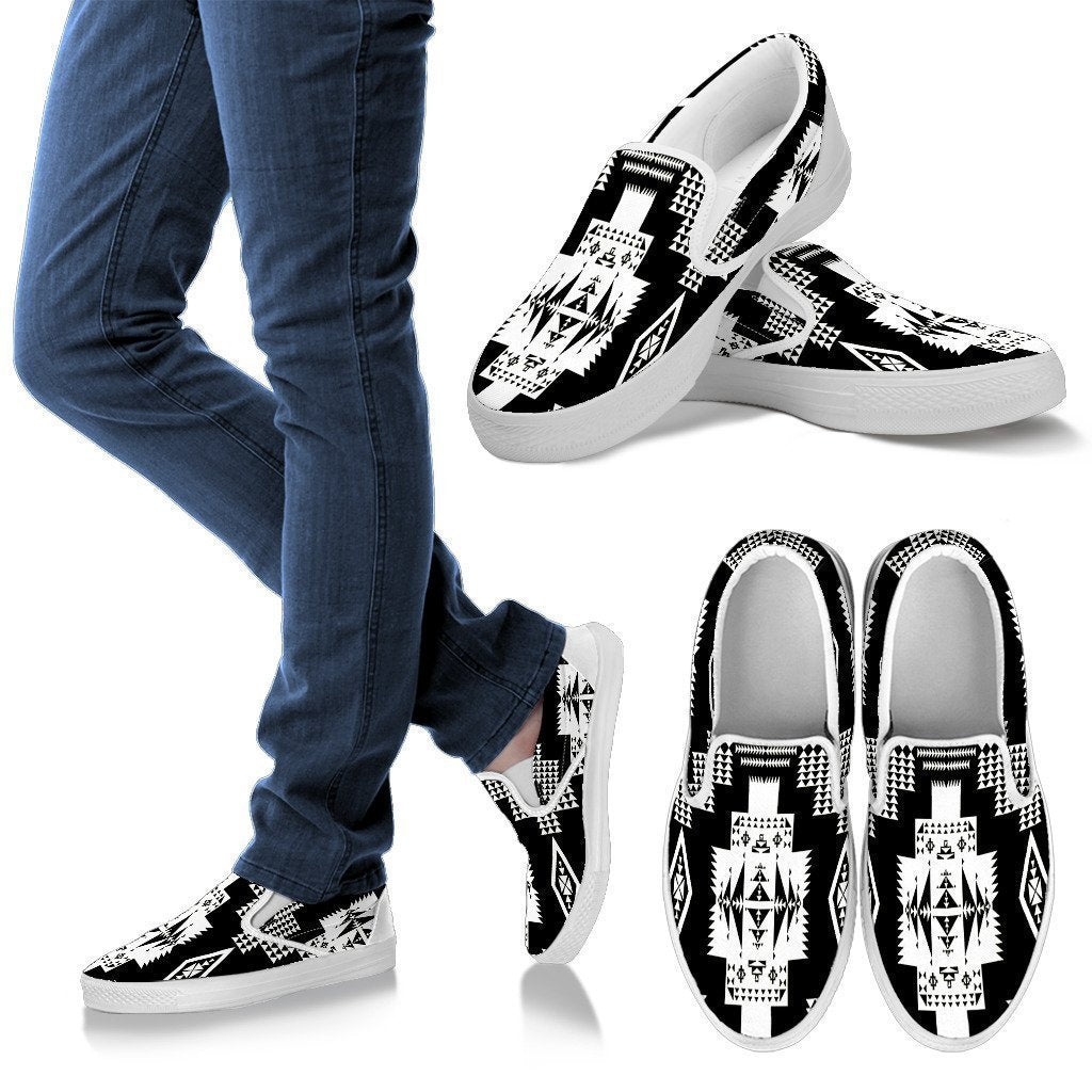 Seven Tribes Black with White Men's Slip Ons-6teenth World™-Kid's Sneakers-US8 (EU40)-Vibe Cosy™