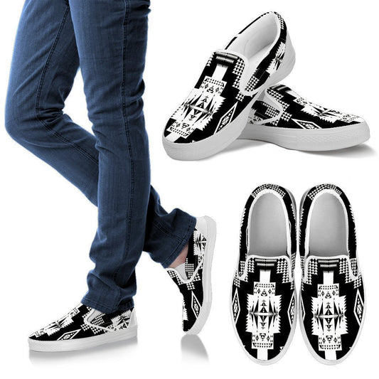 Seven Tribes Black with White Men's Slip Ons-6teenth World™-Kid's Sneakers-US8 (EU40)-Vibe Cosy™
