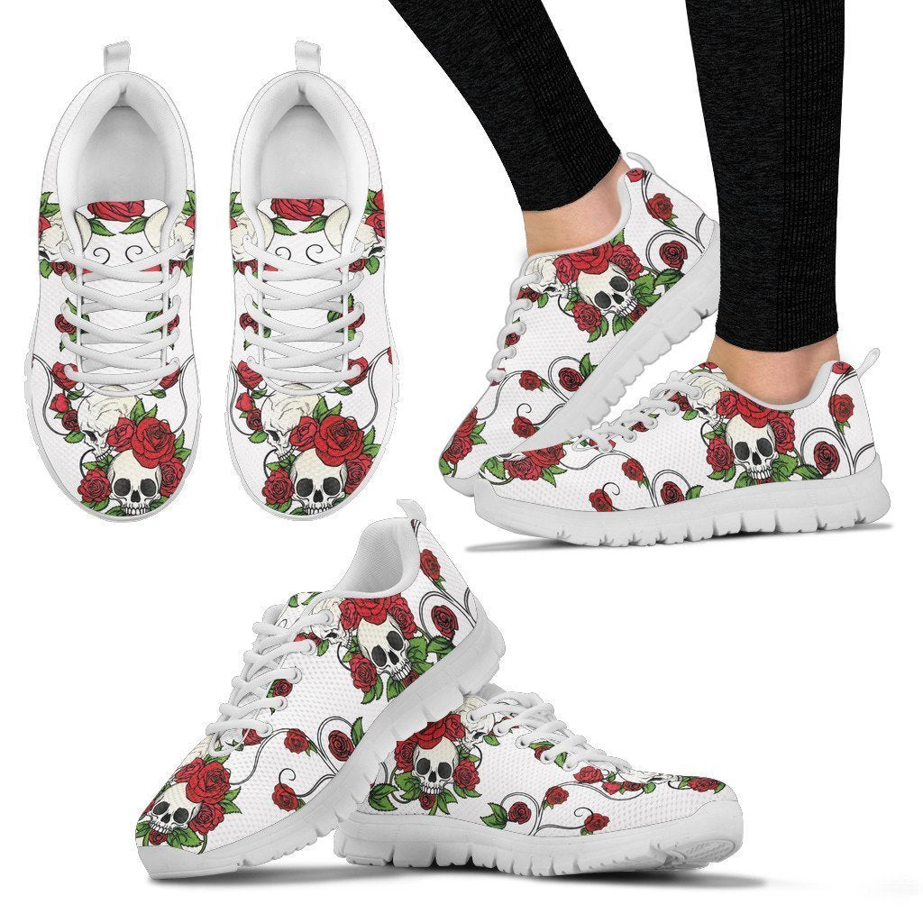 Hand Draw Skull & Roses Sneakers - White-6teenth World™-Women's Sneakers-US5 (EU35)-Vibe Cosy™