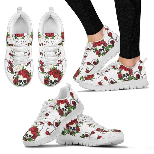Hand Draw Skull & Roses Sneakers - White-6teenth World™-Women's Sneakers-US5 (EU35)-Vibe Cosy™