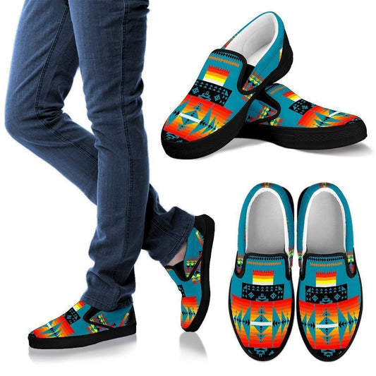 Seven Tribes Turquoise Men's Slip Ons-6teenth World™-Kid's Sneakers-US8 (EU40)-Vibe Cosy™