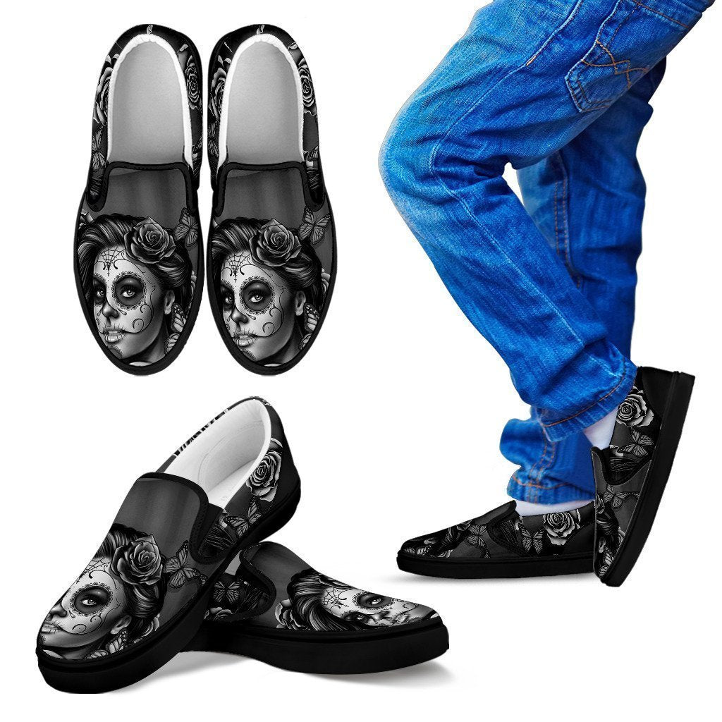 Kid's Slip Ons Calavera Gray (Black Soles)-6teenth World™-Kid's Slip Ons-11 CHILD (EU28)-Vibe Cosy™