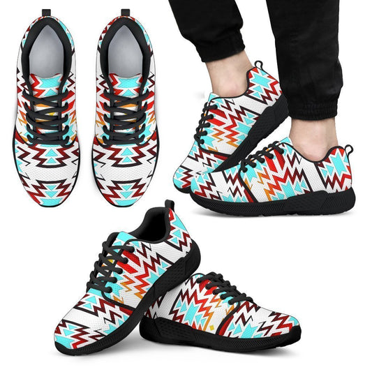 Big Pattern Fire Colors and Turquoise white Sopo Men's Athletic Sneakers-6teenth World™-Men's Athletic Sneakers-US5 (EU38)-Vibe Cosy™
