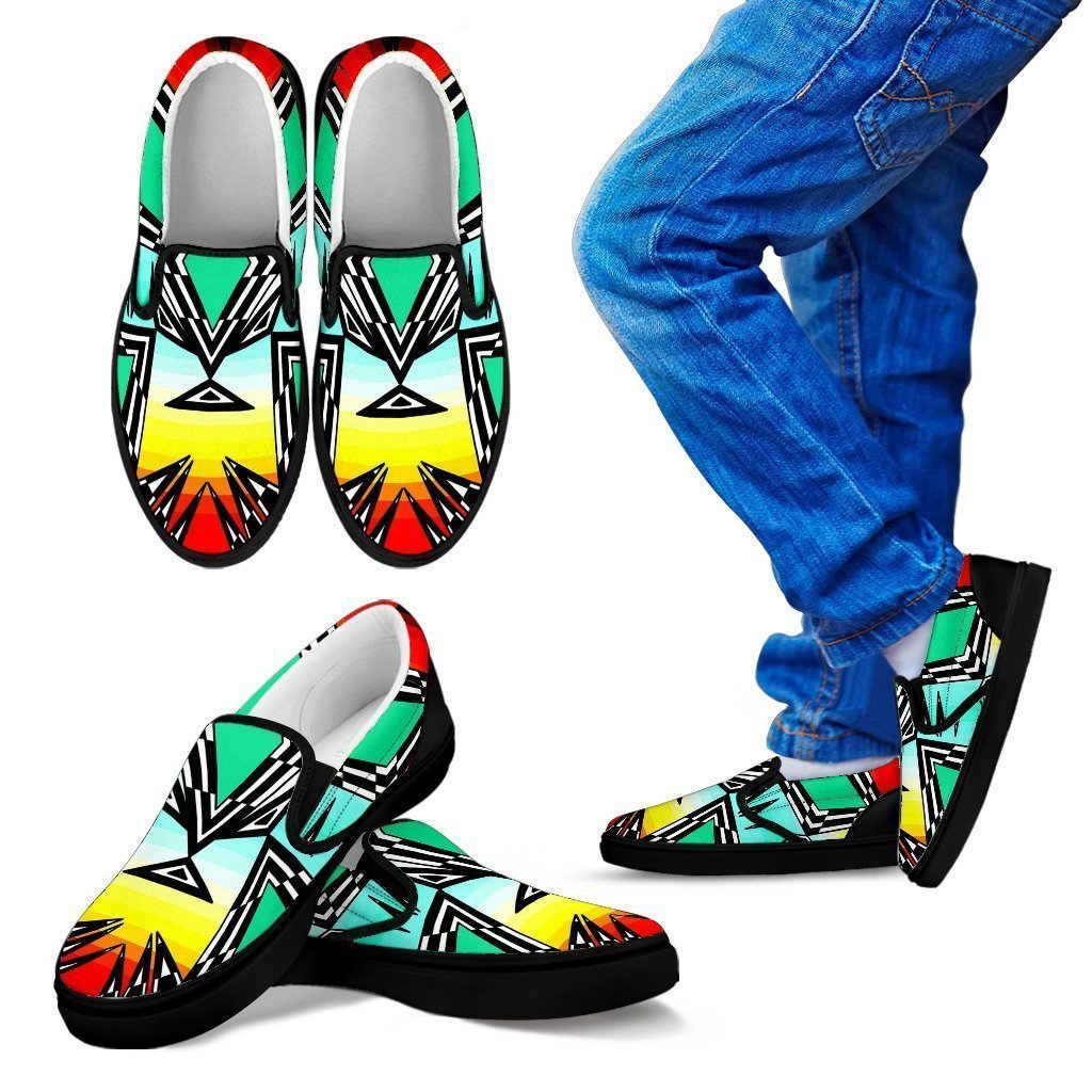Fire and Turquoise Gradient Kid's Slip Ons-6teenth World™-Kid's Slip Ons-11 CHILD (EU28)-Vibe Cosy™