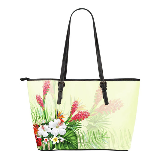 Hibiscus Small Leather Tote Bag 08 - AH-LEATHER TOTES-Alohawaii-Small Leather Tote Bag-Black-PU leather-Vibe Cosy™