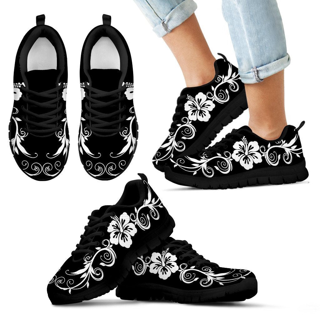 Hibiscus Royal Pattern Sneakers - AH-SNEAKERS-Alohawaii-Kid's Sneakers-11 CHILD (EU28)-Black-Vibe Cosy™