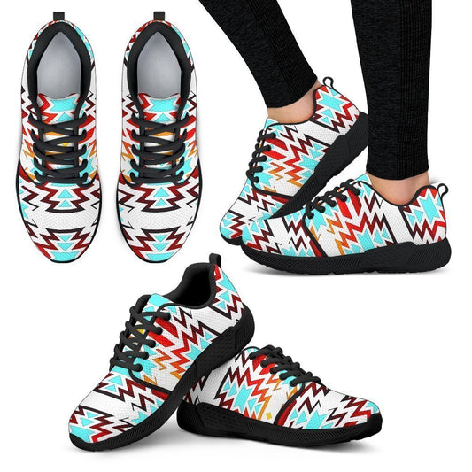 Big Pattern Fire Colors and Turquoise white Sopo Women's Athletic Sneakers-6teenth World™-Women's Athletic Sneakers-US5 (EU35)-Vibe Cosy™