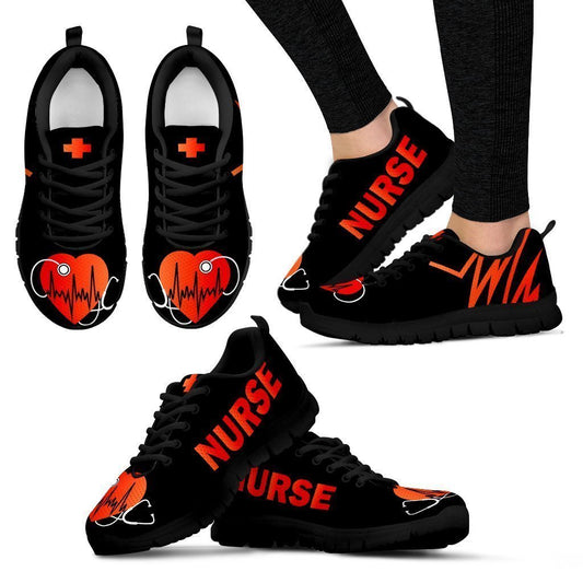 Nurse Heart Stethoscope Women's Sneakers - Black-6teenth World™-Women's Sneakers-US5 (EU35)-Vibe Cosy™
