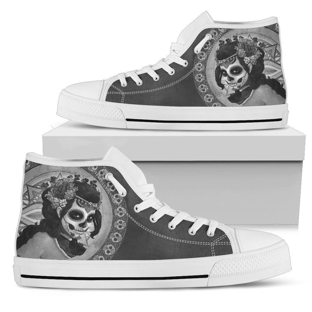 Sugar Skull Shoes-Shoes-6teenth Outlet-Womens High Top - White - Sugar Skull Shoes-US5.5 (EU36)-Vibe Cosy™
