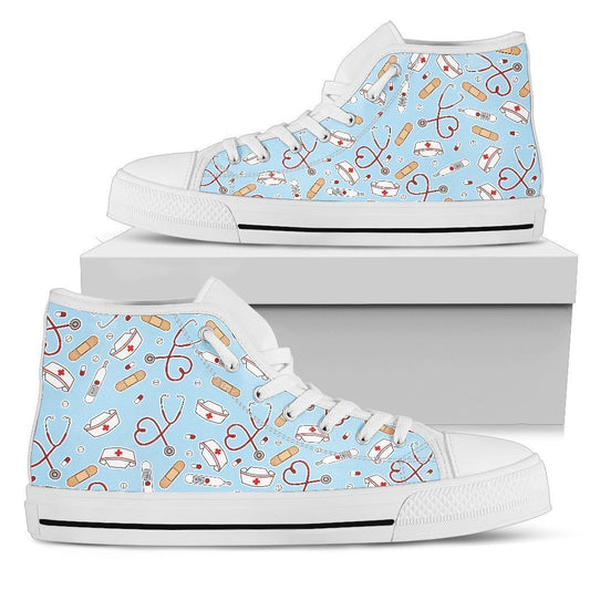 Nurse Pattern-Shoes-6teenth Outlet-Mens High Top - White - Nurse Pattern-US5 (EU38)-Vibe Cosy™