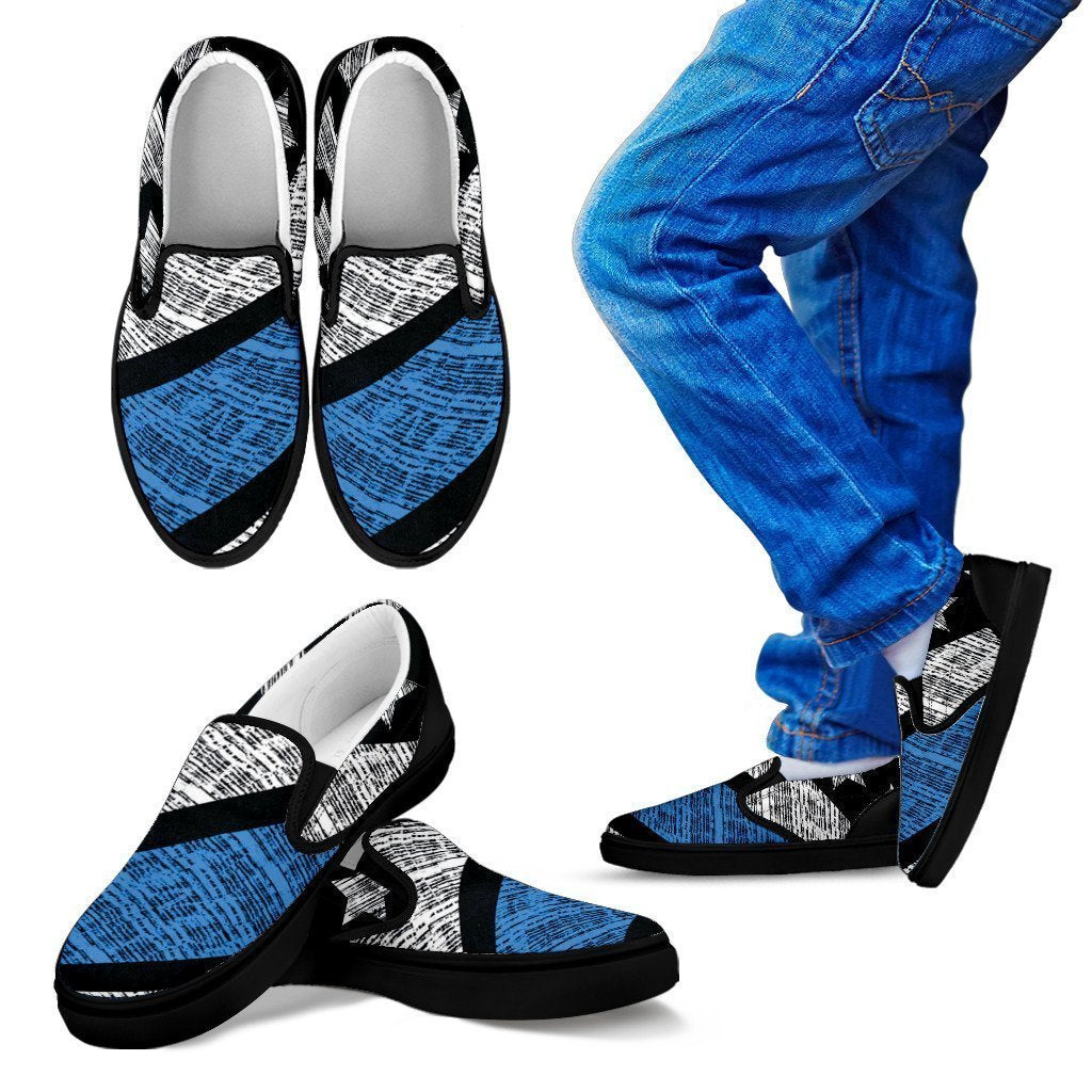 Blue Lives Matter Kid's Slip Ons (Black)-6teenth World™-Kid's Slip Ons-11 CHILD (EU28)-Vibe Cosy™