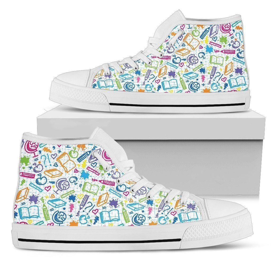 School Patterns-Shoes-6teenth Outlet-Womens High Top - White - School Patterns-US5.5 (EU36)-Vibe Cosy™
