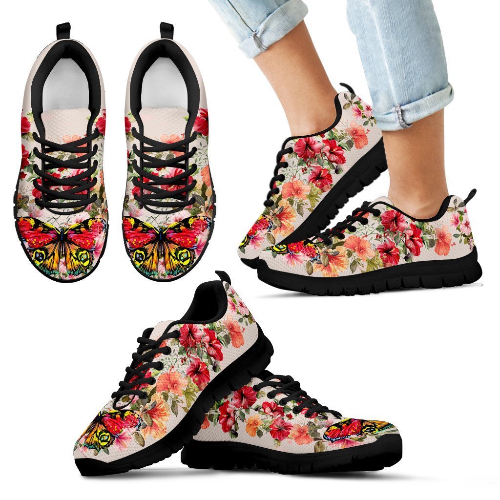 Hibiscus Butterfly Sneakers - AH-SNEAKERS-Alohawaii-Kid's Sneakers-11 CHILD (EU28)-Black-Vibe Cosy™