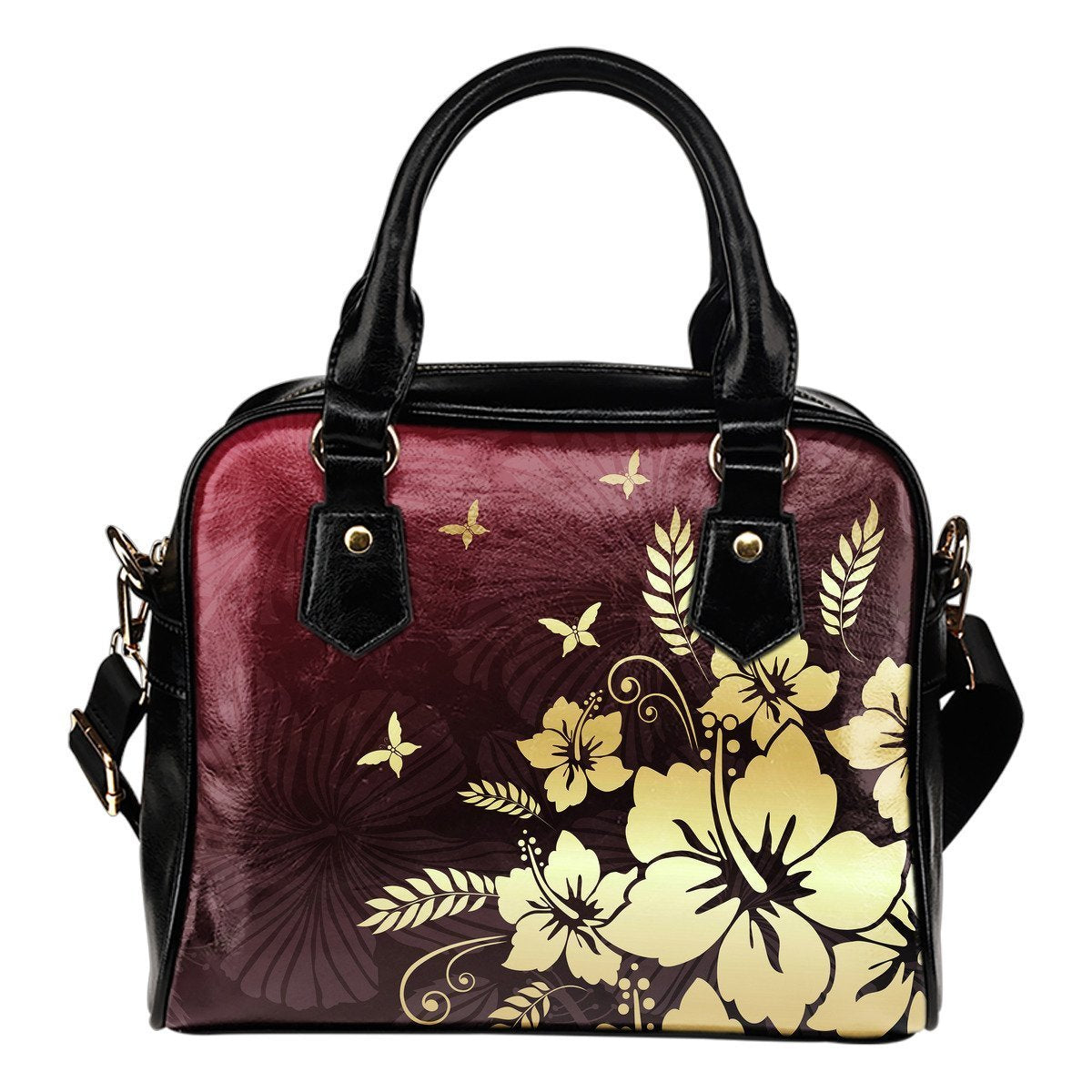 Hibiscus Shoulder Handbag 11 - AH-SHOULDER HANDBAGS-Alohawaii-Shoulder Handbag-Black-PU leather-Vibe Cosy™