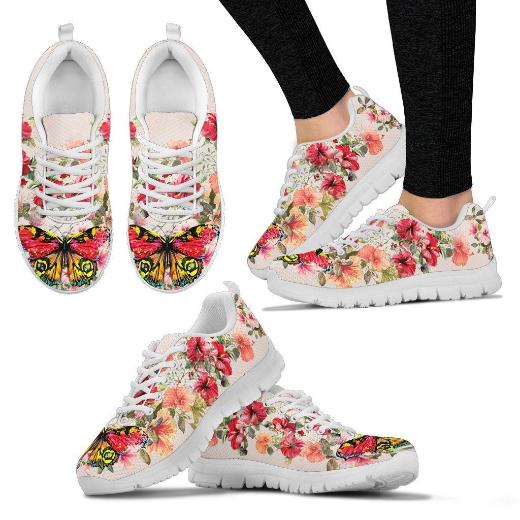 Hibiscus Butterfly Sneakers - AH-SNEAKERS-Alohawaii-Women's Sneakers-US5 (EU35)-White-Vibe Cosy™