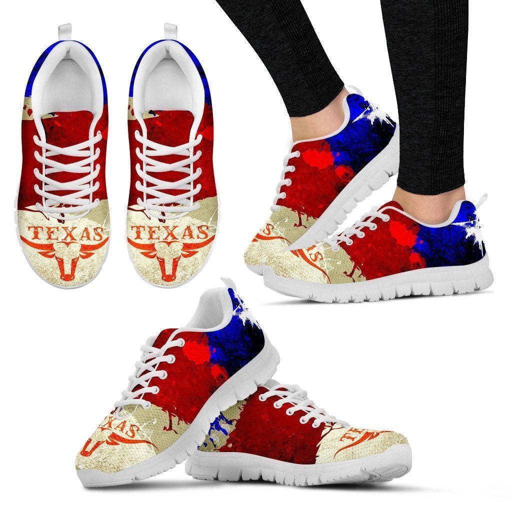 Texas Flag & Bull Women's Sneakers-6teenth World™-Women's Sneakers-US5 (EU35)-Vibe Cosy™