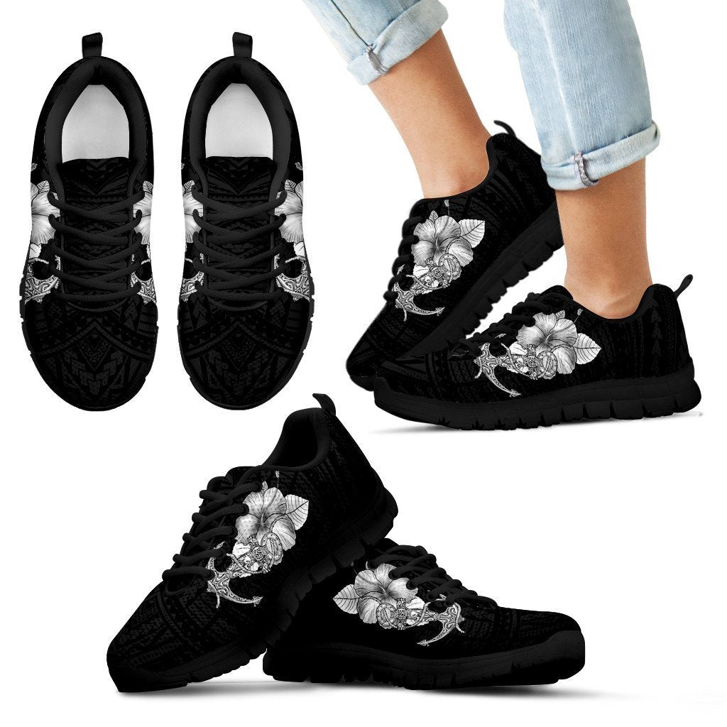 Hibiscus Polynesian Sneakers - AH-SNEAKERS-Alohawaii-Kid's Sneakers-11 CHILD (EU28)-Black-Vibe Cosy™