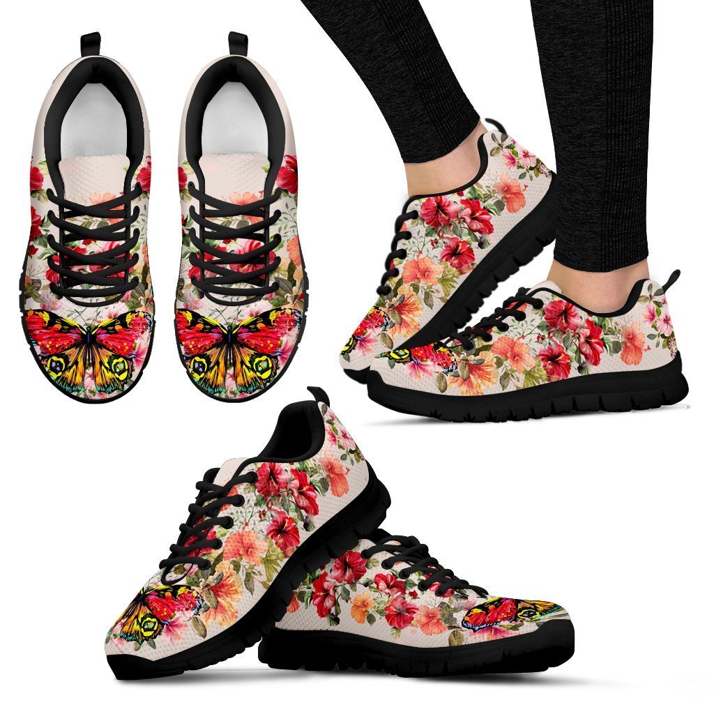 Hibiscus Butterfly Sneakers - AH-SNEAKERS-Alohawaii-Women's Sneakers-US5 (EU35)-Black-Vibe Cosy™