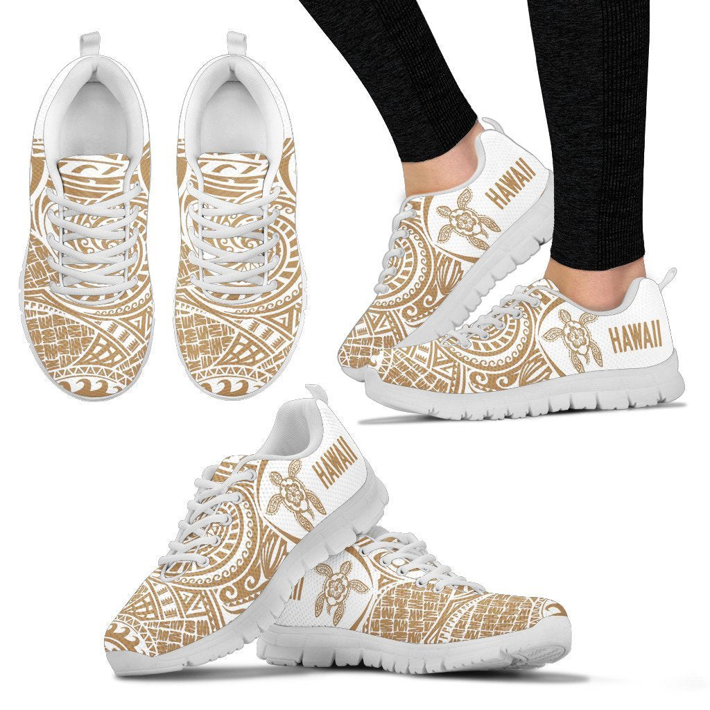 Hawaii Turtle Polynesian Sneakers - Circle Style - Golden 02 - AH J9-SNEAKERS-Alohawaii-Women's Sneakers - White - 4-US5 (EU35)-Black-Vibe Cosy™