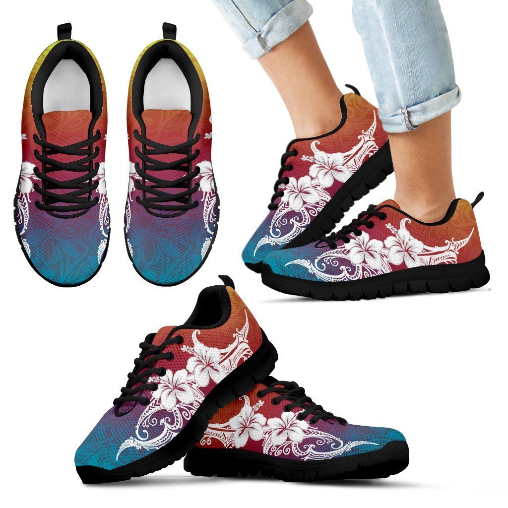 Hibiscus Polynesian Light Style Sneakers - AH-SNEAKERS-Alohawaii-Kid's Sneakers-11 CHILD (EU28)-Black-Vibe Cosy™