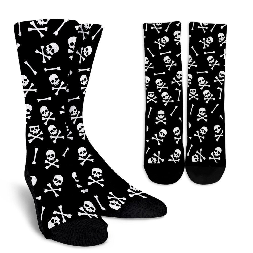 Skull Patterns Socks-shoes-6teenth Outlet-Crew Socks - White - skull patterns socks-Small/Medium-Vibe Cosy™