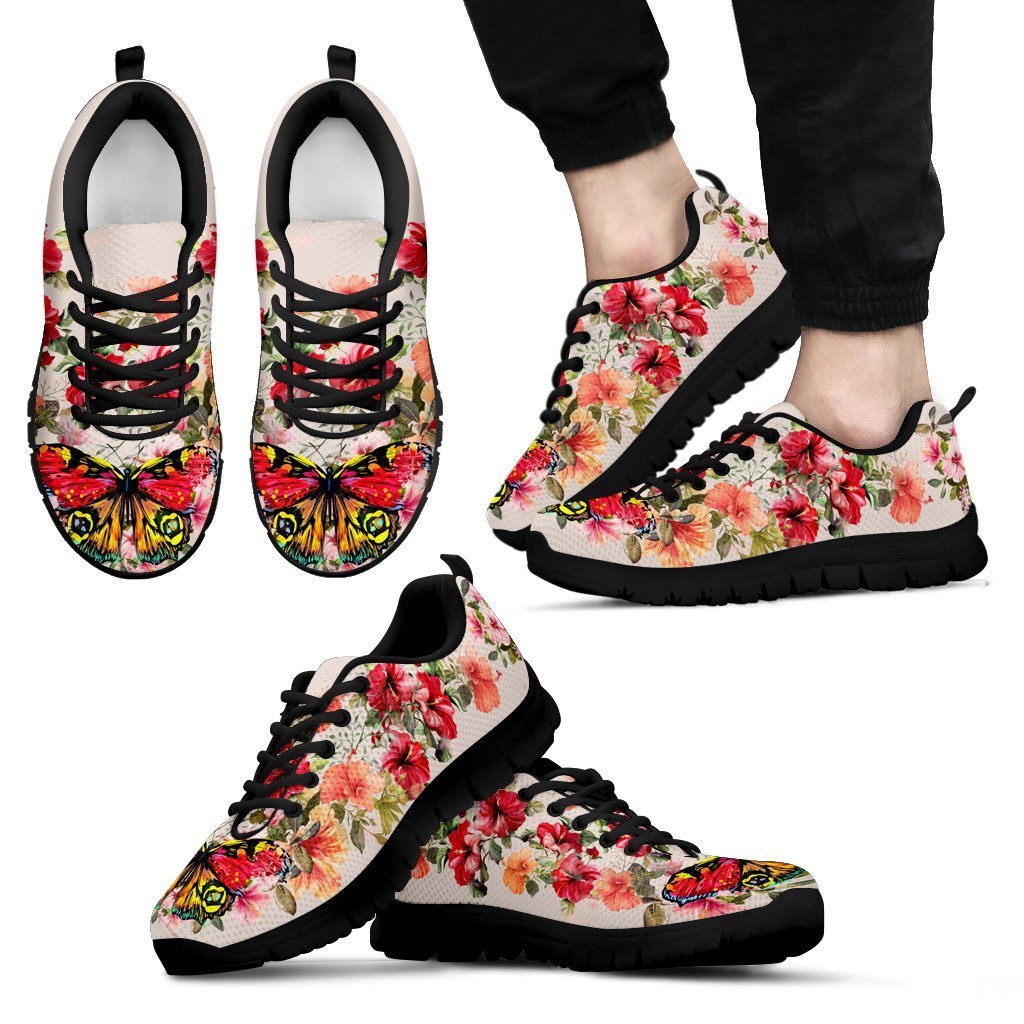 Hibiscus Butterfly Sneakers - AH-SNEAKERS-Alohawaii-Men's Sneakers-US5 (EU38)-Black-Vibe Cosy™