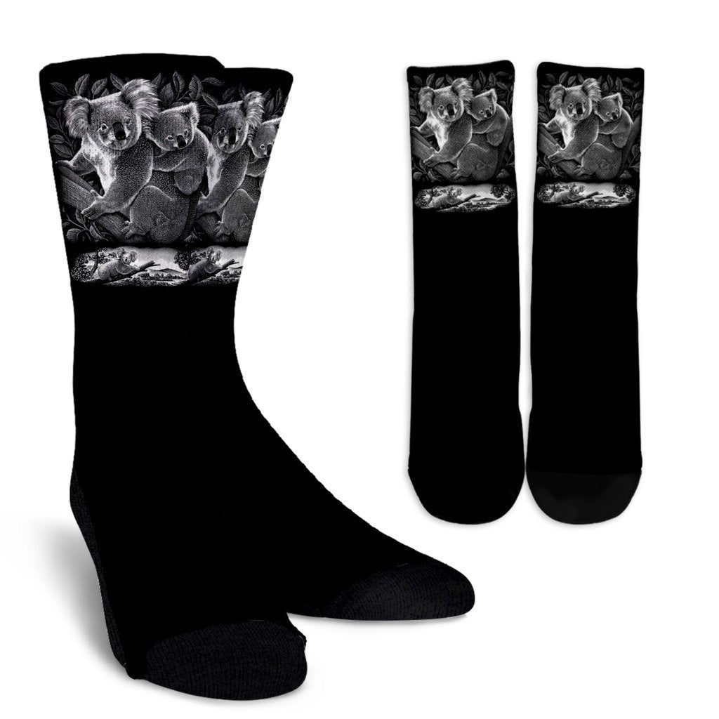 Australia Family Koala Black And White Crew Socks NN6-SOCKS-HP Arts-Crew Socks - White - Australia-Small/Medium-Vibe Cosy™