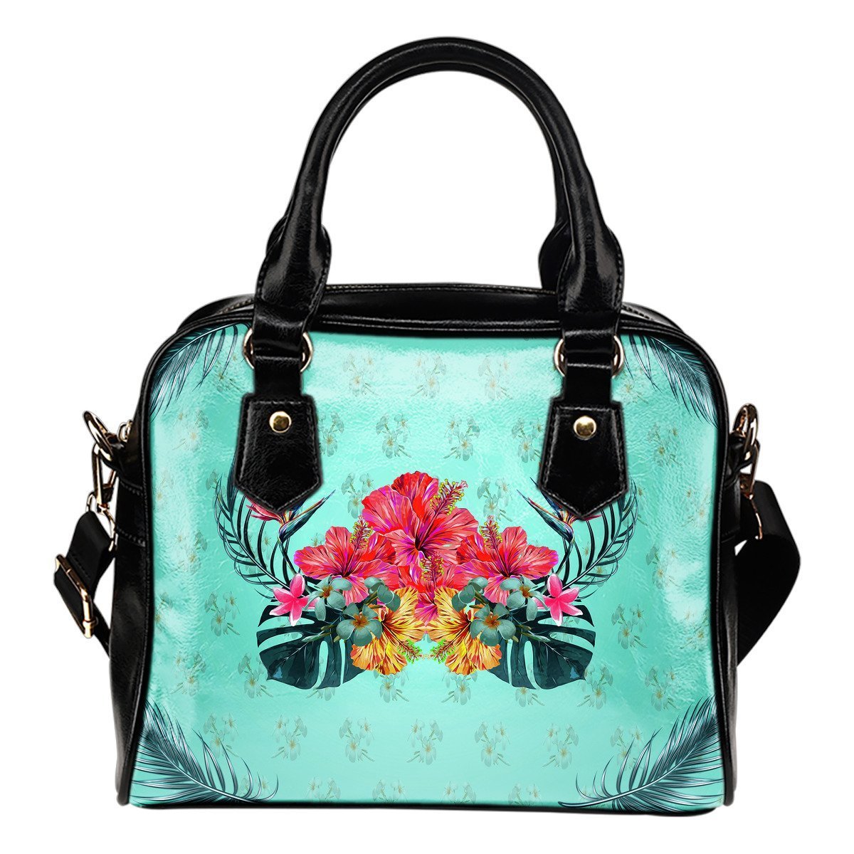 Hibiscus Shoulder Handbag 07 - AH-SHOULDER HANDBAGS-Alohawaii-Shoulder Handbag-Black-PU leather-Vibe Cosy™