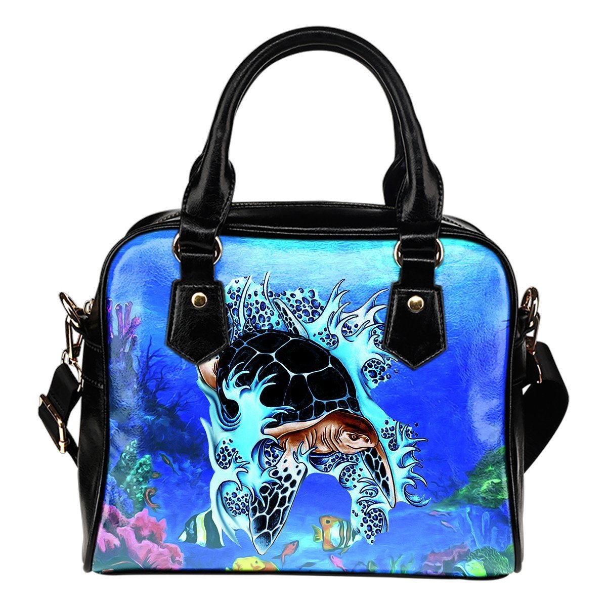 Turtle Shoulder Handbag 02 - AH-SHOULDER HANDBAGS-Alohawaii-Shoulder Handbag-Black-PU leather-Vibe Cosy™