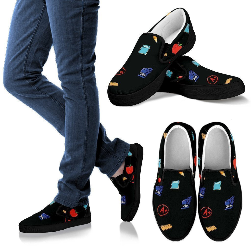 Teacher Appreciation Men's Slip Ons (Black)-6teenth World™-Kid's Sneakers-US8 (EU40)-Vibe Cosy™