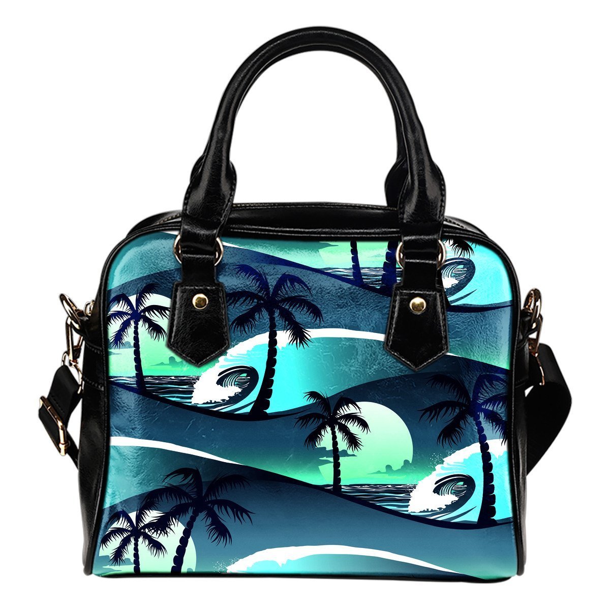 Coconut Tree Shoulder Handbag 02 - AH-SHOULDER HANDBAGS-Alohawaii-Shoulder Handbag-Black-PU leather-Vibe Cosy™