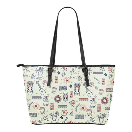Hawaiian Symbols Small Leather Tote Bag - AH-LEATHER TOTES-Alohawaii-Small Leather Tote Bag-Black-PU leather-Vibe Cosy™