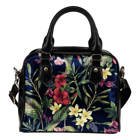 Hibiscus Shoulder Handbag 02 - AH-SHOULDER HANDBAGS-Alohawaii-Shoulder Handbag-Black-PU leather-Vibe Cosy™