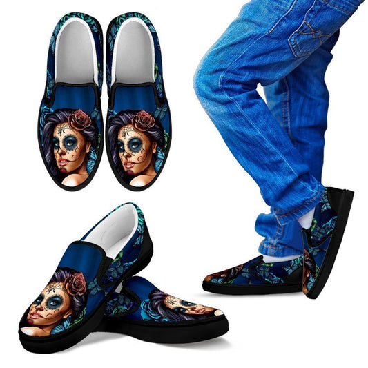 Kid's Slip Ons Calavera Turquoise (Black Soles)-6teenth World™-Kid's Slip Ons-11 CHILD (EU28)-Vibe Cosy™