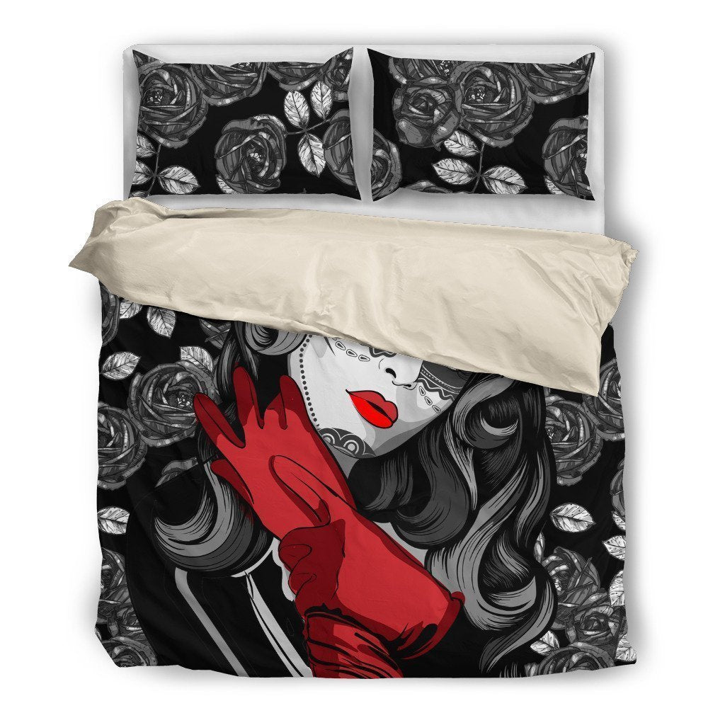 Black Roses and Skull Girl-6teenth World™-Bedding Set-Twin-Vibe Cosy™