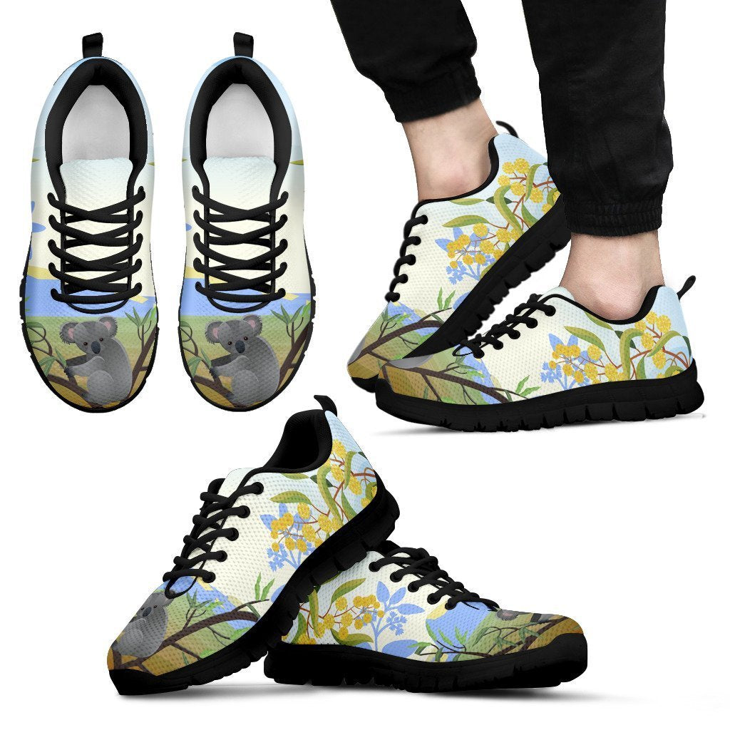 Australia shoes- Koala with mimosa flower sneakers NN8-SNEAKERS-HP Arts-Men's Sneakers - Black - Australia shoes- Koala with mimosa flower men's sneakers black NN8-US5 (EU38)-Vibe Cosy™