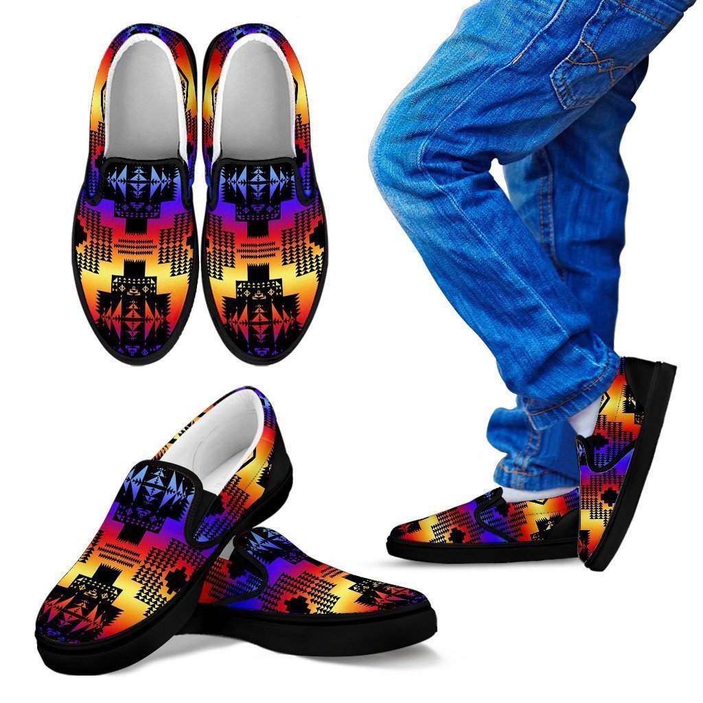Seven Tribes Black with Sunset Kid's Slip Ons-6teenth World™-Kid's Slip Ons-11 CHILD (EU28)-Vibe Cosy™