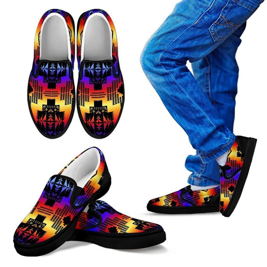 Seven Tribes Black with Sunset Kid's Slip Ons-6teenth World™-Kid's Slip Ons-11 CHILD (EU28)-Vibe Cosy™