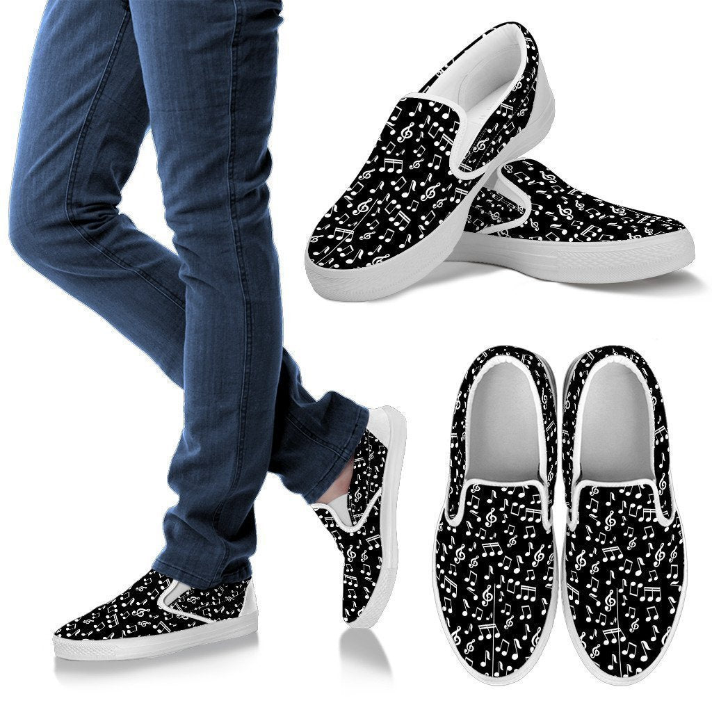 Black Music Note Men's Slip Ons-6teenth World™-Kid's Sneakers-US8 (EU40)-Vibe Cosy™