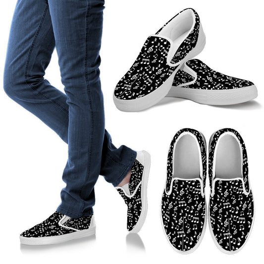 Black Music Note Men's Slip Ons-6teenth World™-Kid's Sneakers-US8 (EU40)-Vibe Cosy™
