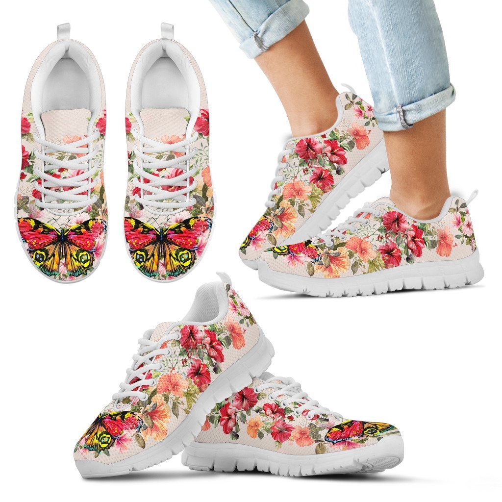 Hibiscus Butterfly Sneakers - AH-SNEAKERS-Alohawaii-Kid's Sneakers-11 CHILD (EU28)-White-Vibe Cosy™