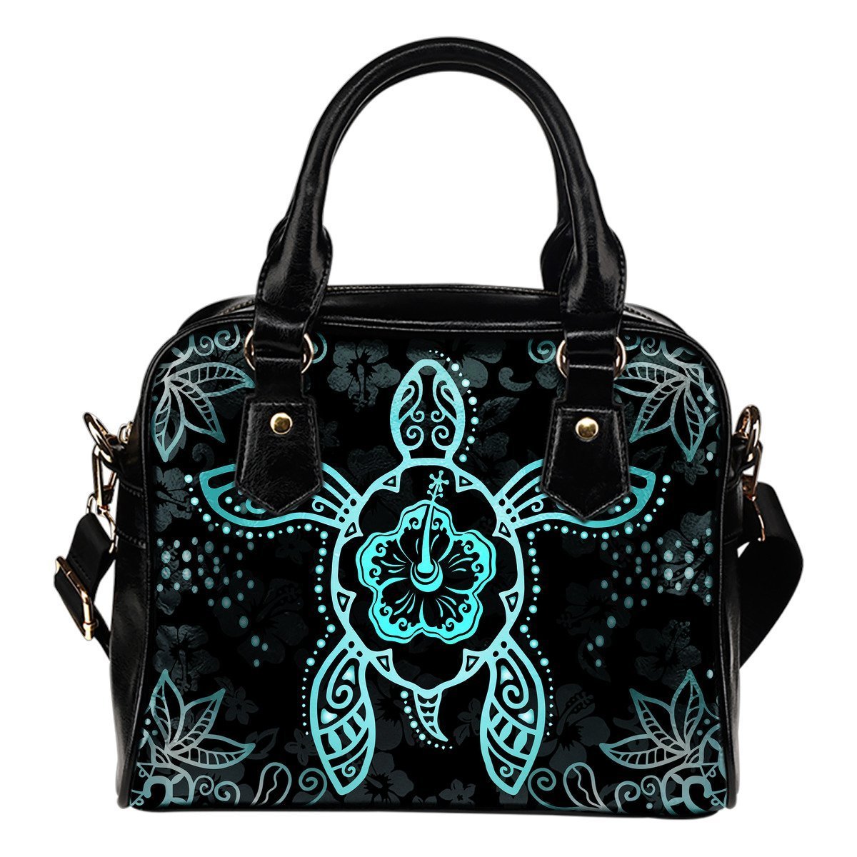 Turtle And Hibiscus Shoulder Handbag 10 - AH-SHOULDER HANDBAGS-Alohawaii-Shoulder Handbag-Black-PU leather-Vibe Cosy™