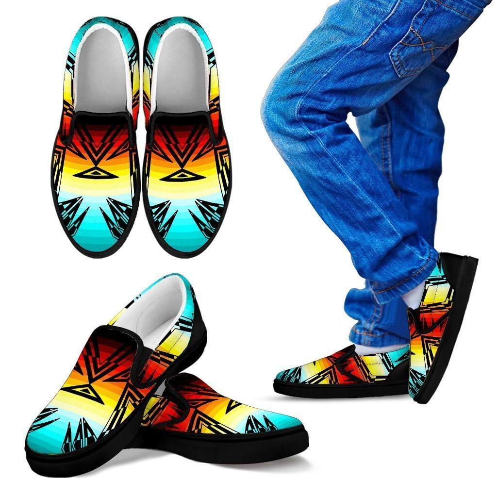 Fire and Turquoise Kid's Slip Ons-6teenth World™-Kid's Slip Ons-11 CHILD (EU28)-Vibe Cosy™